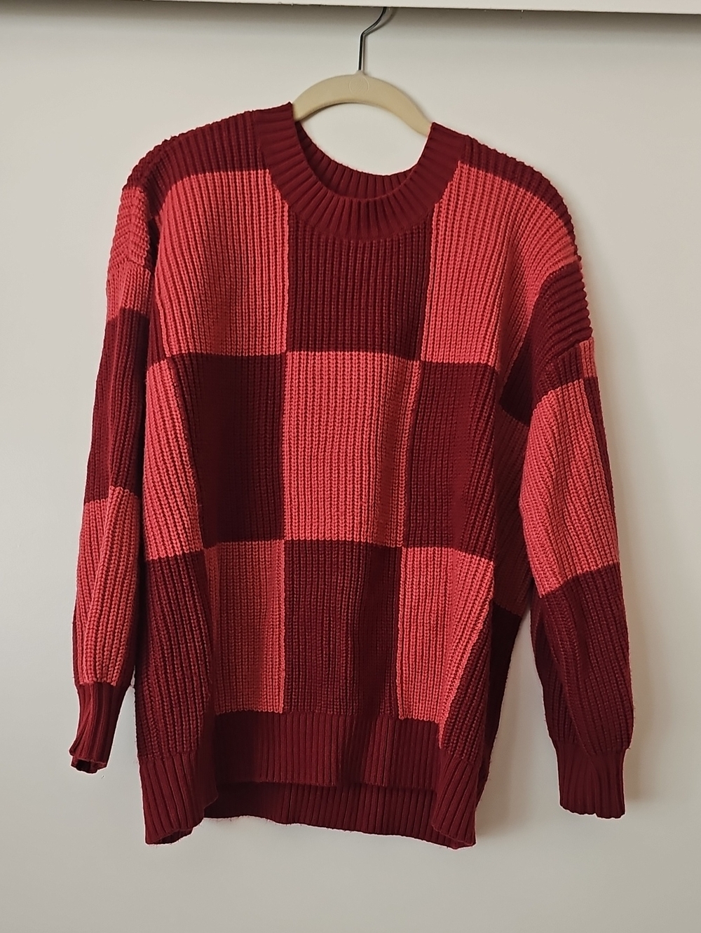 Torrid Checker Knit Sweater in Burgundy and Red